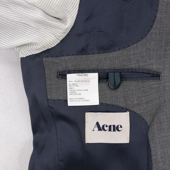 Acne Wall Street Jacket Size 38S Blazer Sport Coat Gray 100% Wool 2-Button